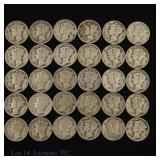 1930s USA 90%-Silver Mercury Dimes (30)