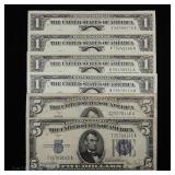 1934 - 1957 USA $1 & $5 Silver Certificates (6)