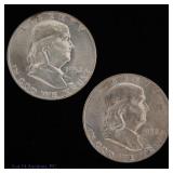 1952 (P) & 1952-D USA 90%-Silver Franklin 50c (2)