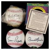 Fingers Banks Signed Baseballs + Ruth 100th Ball