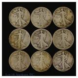 1916 - 1944 USA 90%-Silver W/L 50c (9)
