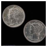 1943 (P) USA 90%-Silver Mercury Dimes FSB (2)