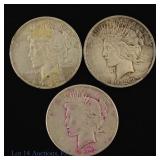 1922 P, D, S USA 90%-Silver Peace Dollars (3)