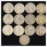 1916 - 1976 USA 90%-Silver & Clad Quarters (13)