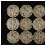 1936 - 1944 USA 90%-Silver W/L 50c (9)