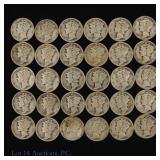 1930s USA 90%-Silver Mercury Dimes (30)