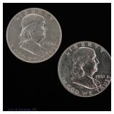 1950 & 1961 USA 90%-Silver Franklin 50c (2)