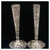 Sterling Silver Trumpet Vases Pair