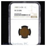 1909-S VDB Lincoln Cent KEY DATE (NGC VF 25 BN)