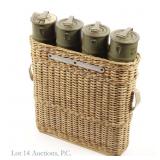 Vintage Artillery Shell Tubes In Wicker Basket (4)