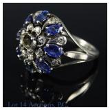 Sterling Silver Ring With Diamonds And Sapphires