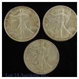 1941 - 43 USA 90%-Silver Walking Liberty 50c, 3
