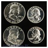 1961 & 1962 USA 90%-Silver Twin Proof 25c & 50c, 4