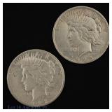 1923 D, S USA 90%-Silver Peace $1 (2)