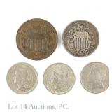 1864 - 1881 USA Various 2c, 3c & 5c Coins (5)