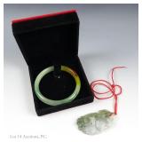 Jade Bangle & Carved Pendant