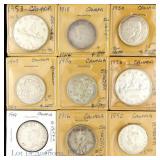1916 - 1953 Canada 80%-Silver Coins (9)