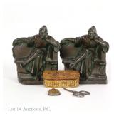 Bookends, Snuff Box, Sterling Bottle & Scissors