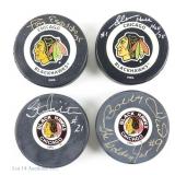 4 Signed Pucks B. Hull, Mikita, Hall, Esposito