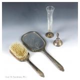 Sterling Silver Brush, Mirror, Bell, Vase