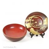 Hand Painted Lidded Japanese Lacquer Bowl