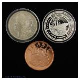 1921-S 90%-Silver Morgan $1 & Titanic Rounds (3)