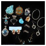 Sterling Silver. Turquoise Earrings and Pendants