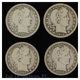 1907-1915 USA 90%-Silver Barber 25c (4)