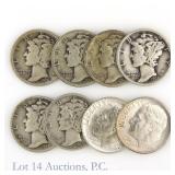 1926 - 1946 USA 90% Silver Dimes ASW 0.5 Ozt (8)