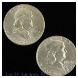 1951d & 1954 USA 90%-Silver Franklin 50c (2)