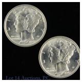 1943-D 90%-Silver Mercury Dimes (2)