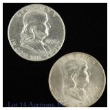 1948d & 1958p USA 90%-Silver Franklin 50c (2)