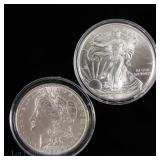 1889 (P) & 2013 (W) USA Silver Dollar Coins (2)