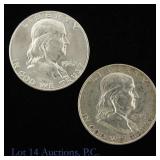 1949-D & 1962 USA 90%-Silver Franklin 50c (2)