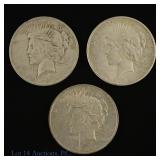 1922, 1923 & 1925 USA 90%-Silver Peace $1 (3)