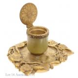 Vintage Hardstone Inkwell W/ Gilt Bronze Mount