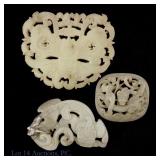 Chinese White Hardstone Carvings (Moth, Dragons)