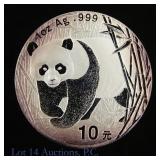 2002 China 99%-Silver Panda 1 Ozt 10 Yuan Coin