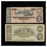 1863 - 1860 Confederate SA $5 & $10 Notes, 2