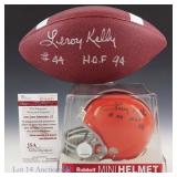 Leroy Kelly Signed Football JSA COA & Mini Helmet