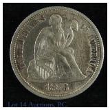 1876-CC USA 90%-Silver Liberty Seated Dime