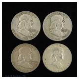 1957 - 1963 USA 90%-Silver Franklin 50c (4)