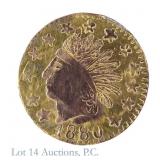 1880 Cal. Gold Rd Indian Hd Gold Error Token P/L