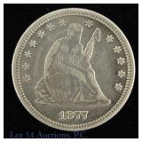 1877 USA 90%-Silver Liberty Seated Quarter