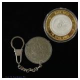 Silver Babe Ruth Token & Peru Coin Key chain, 2