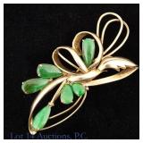 14k Y Gold Brooch w/ Jadeite Estate Jewelry