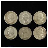1932 - 1941 USA 90%-Silver Washinton 25c (6)