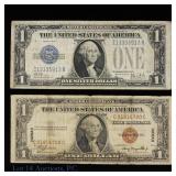 1928b Blue & 1935a Brown Seal $1 Silv Cert, 2