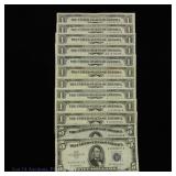 1935 - 1957 USA $1 & $5 Silver Certificates (12)