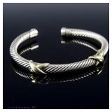 David Yurman Sterling & 14K XX Cable Cuff Bracelet